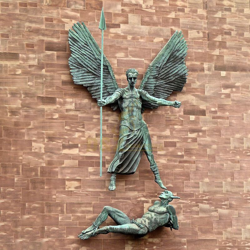 Catholic Angel Sculpture Large Archangel St. Michael Slaying the Devil Bronze Statue