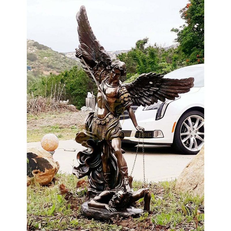 Catholic Angel Sculpture Large Archangel St. Michael Slaying the Devil Bronze Statue