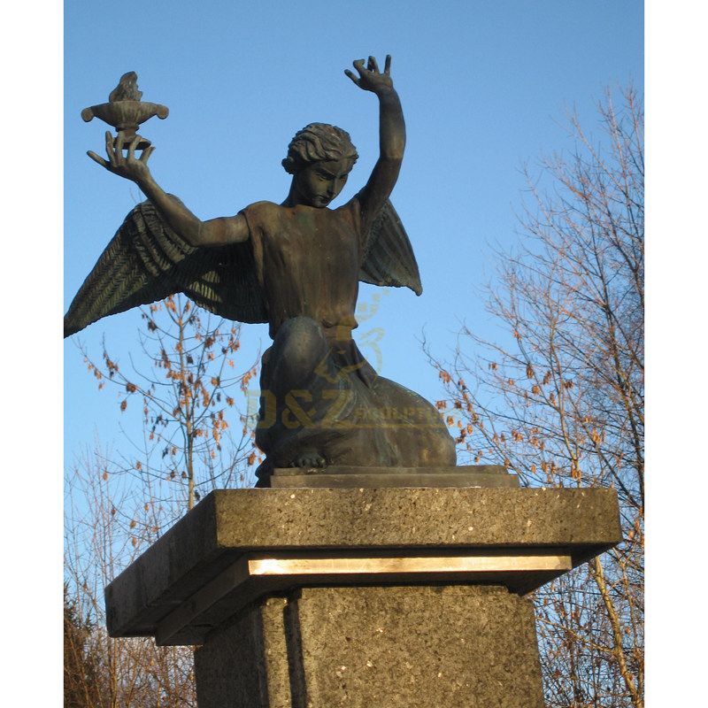 Life Size Bronze Winged Girl Angel Fairy Sculpture With Bird Statue