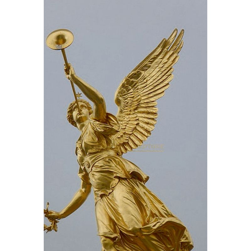 Giant Garden Bronze Winged Angel Statue With Holding Feather