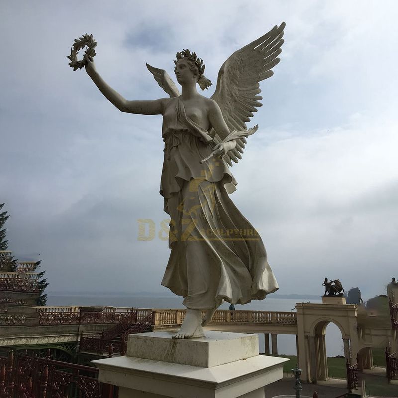 Life Size Bronze Winged Girl Angel Fairy Sculpture With Bird Statue