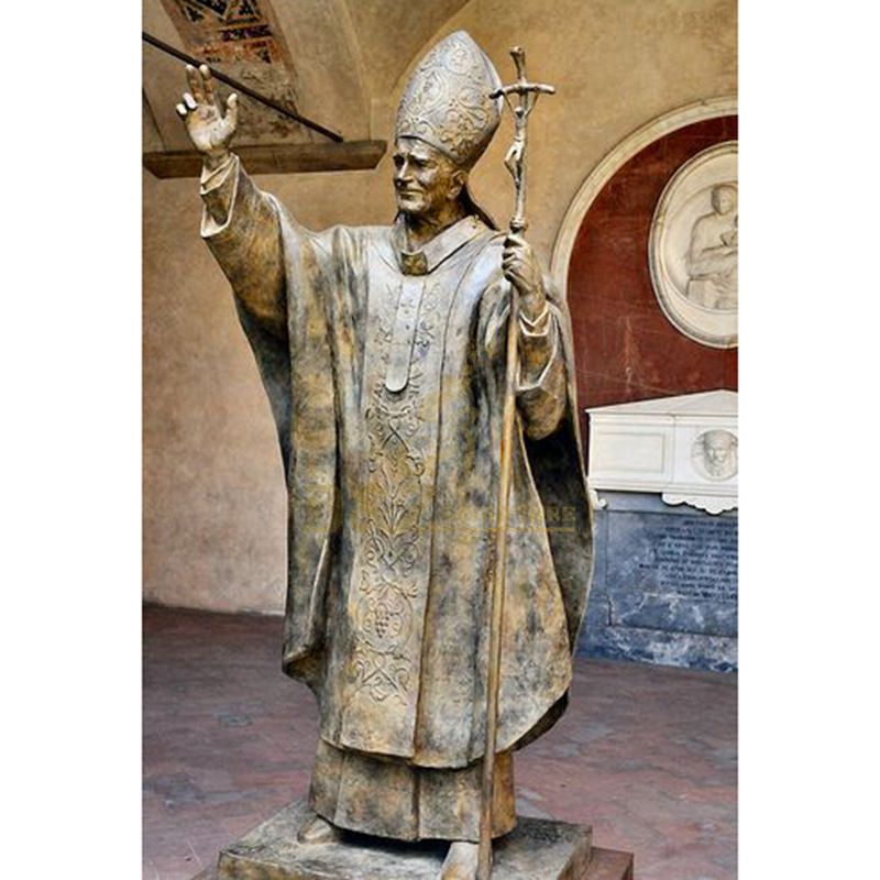 Life Size Famous Metal Bronze Pontiff Pope John Paul II Statue