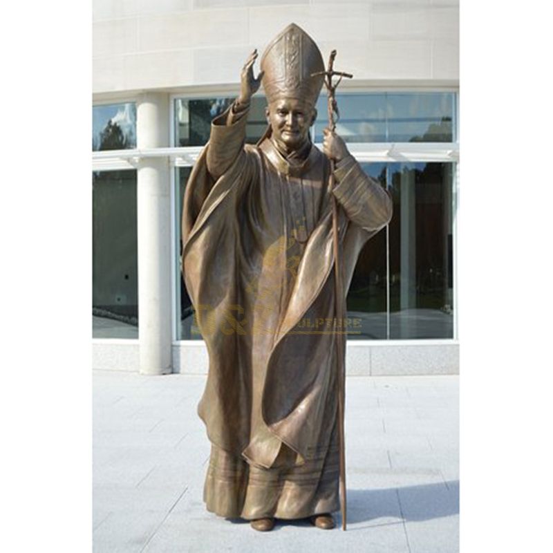 Life Size Bronze Pope John Paul II Statue Catholic Bronze Religious Design Outdoor For Sale