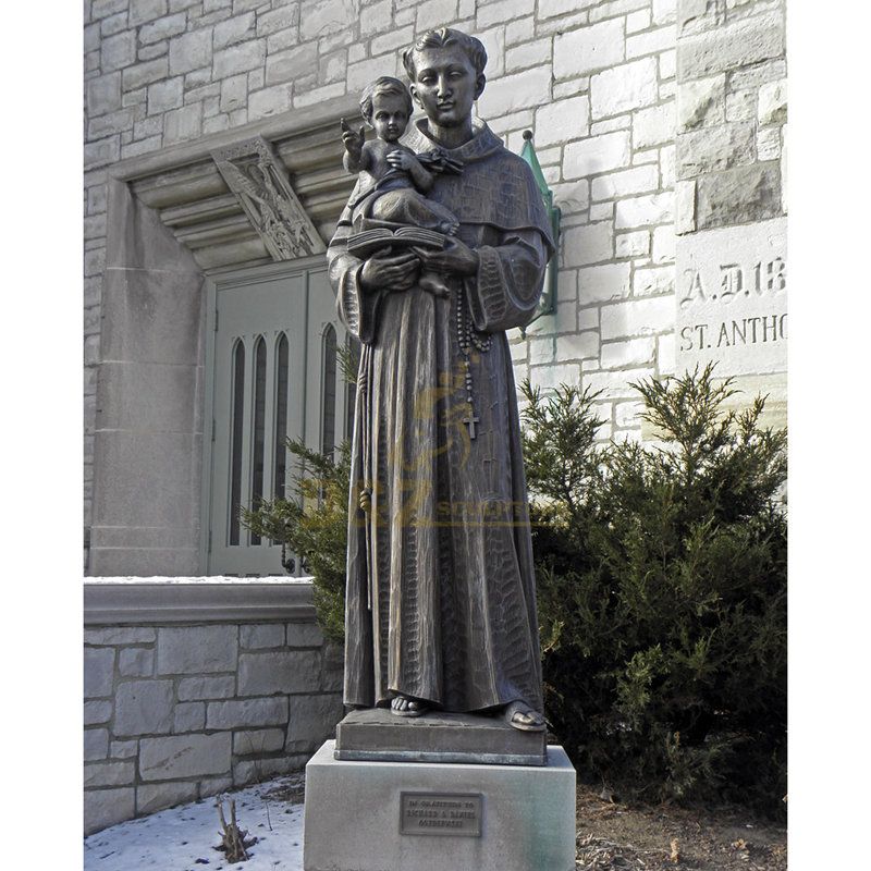 Catholic Religious Bronze Saint Anthony Sculpture Holding Baby Jesus Statue