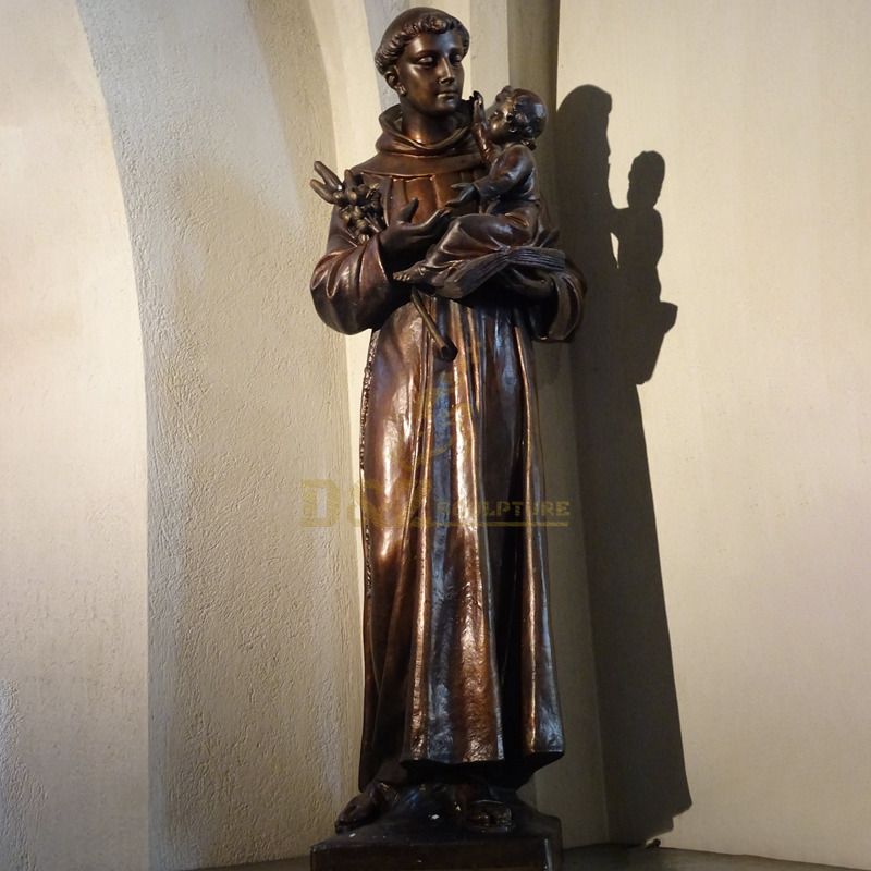 Catholic Religious Bronze Saint Anthony Sculpture Holding Baby Jesus Statue