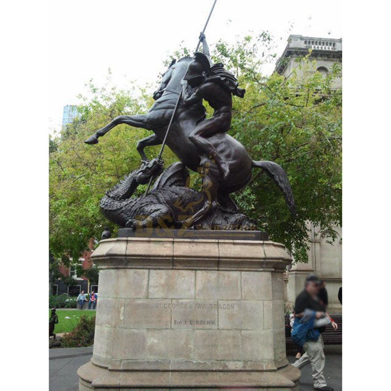 Large Bronze Saint George Killing The Dragon Sculpture