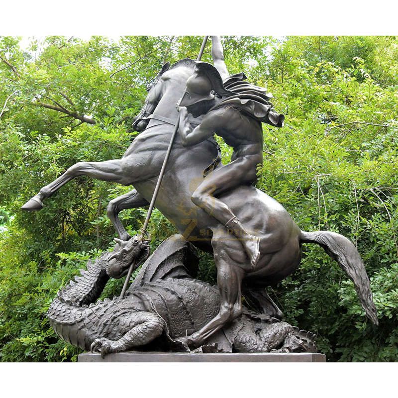 Large Bronze Saint George Killing The Dragon Sculpture