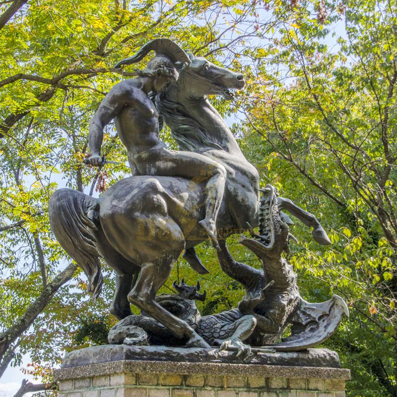 Large Bronze Saint George Killing The Dragon Sculpture