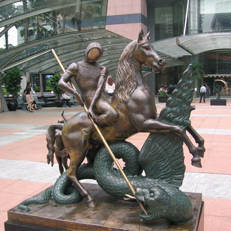 Large Size Bronze Statue Of Saint George Fighting The Dragon
