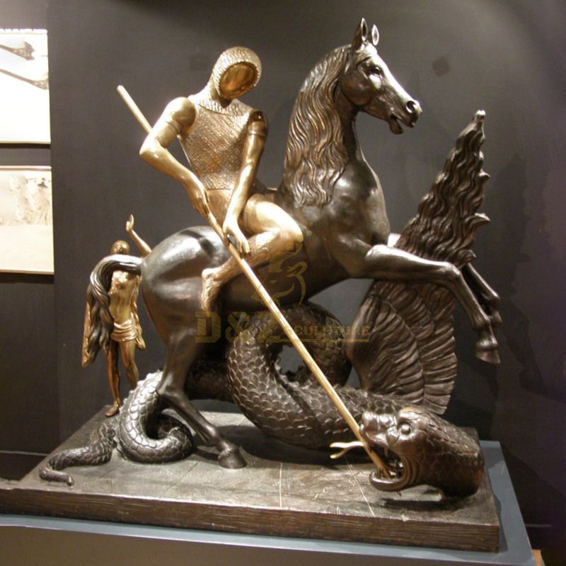 Large Size Bronze Statue Of Saint George Fighting The Dragon