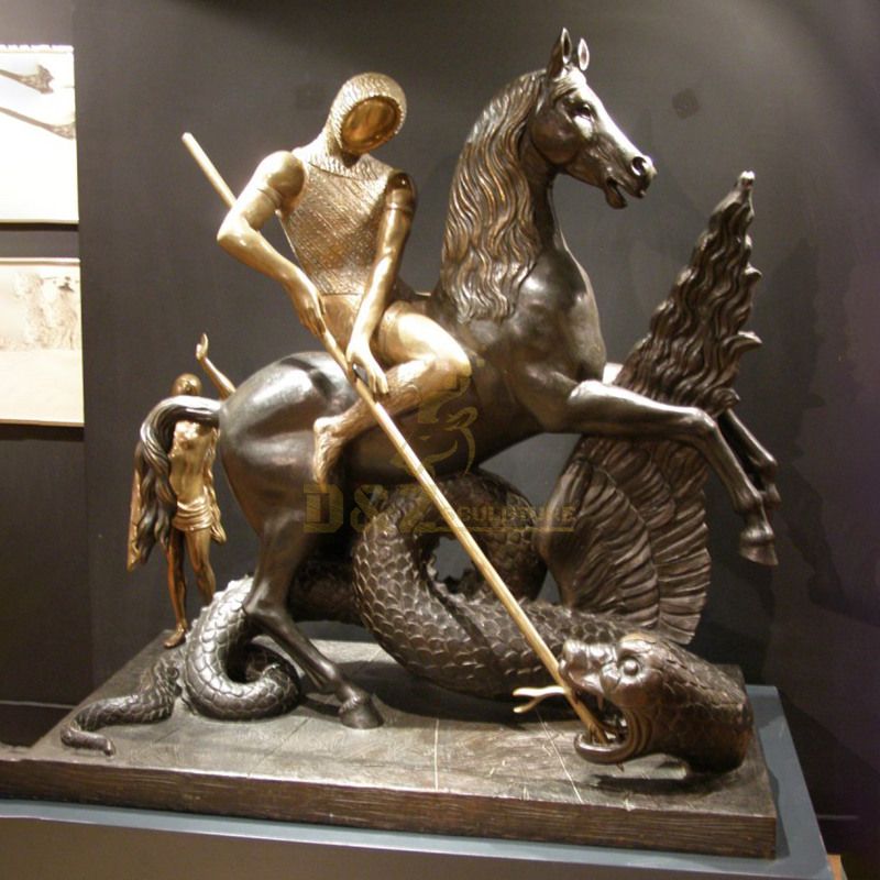 Life Size Bronze Figure Saint St George On Horse Slaying Dragon Religious Decoration Sculpture