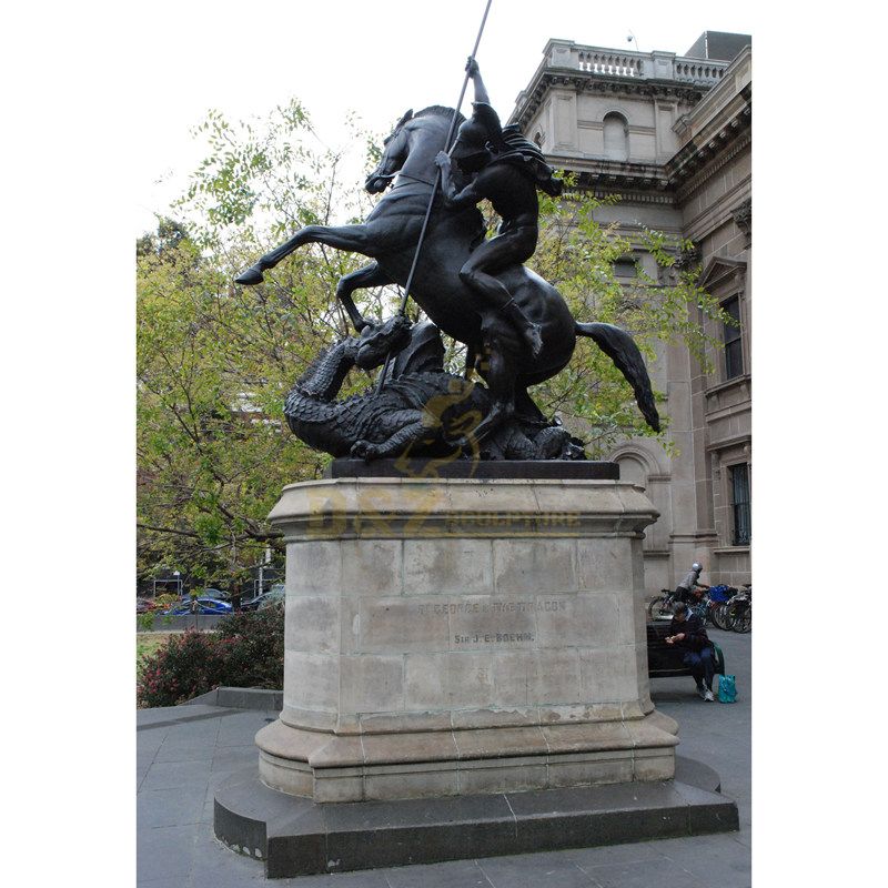 Outdoor Memorial Sculpture Cowboy Riding Horse Fighting The Dragon Bronze Sculpture