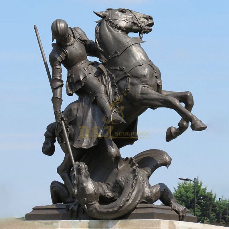 Outdoor Memorial Sculpture Cowboy Riding Horse Fighting The Dragon Bronze Sculpture
