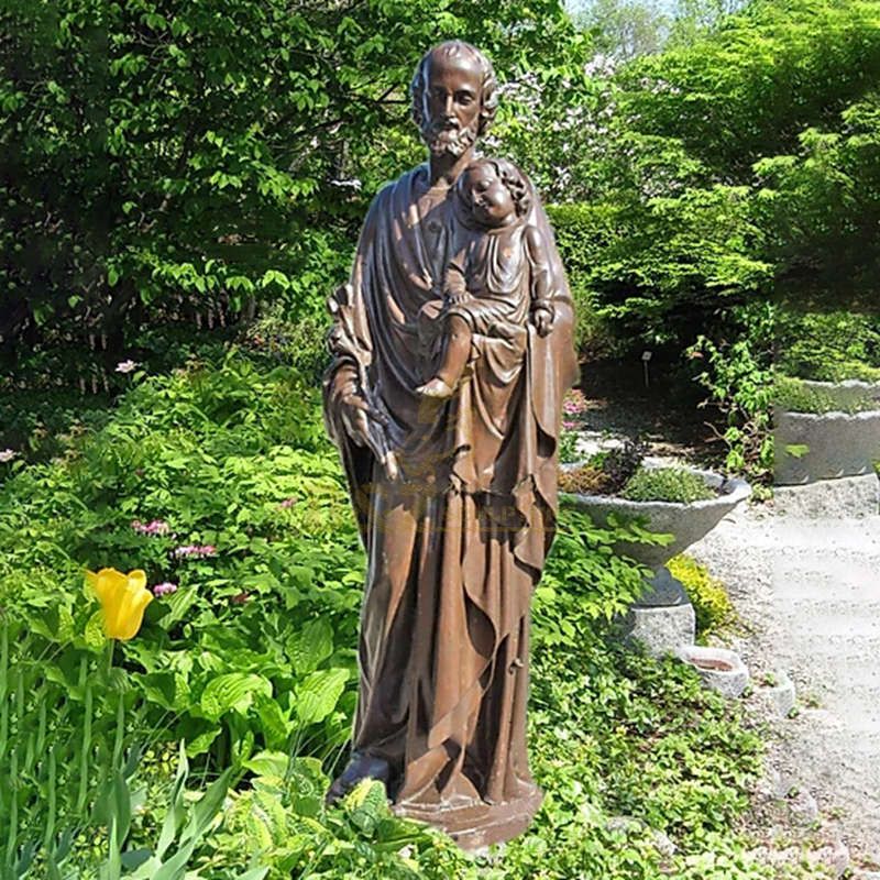 Antique Cast Bronze Art Crafts Life Size St Joseph Statue For Religious Church Deco