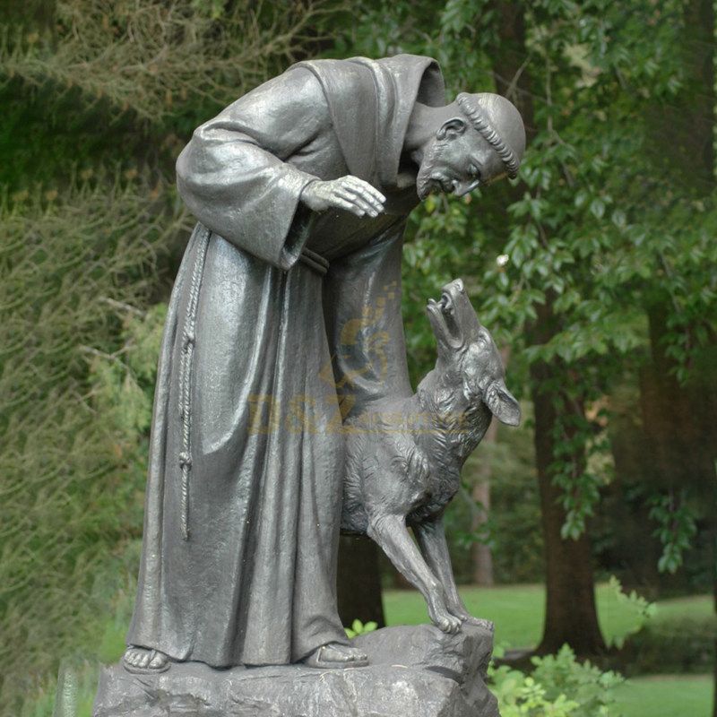 Hand Carved Bronze St. Francis Statue Saint Figurines Sculptures