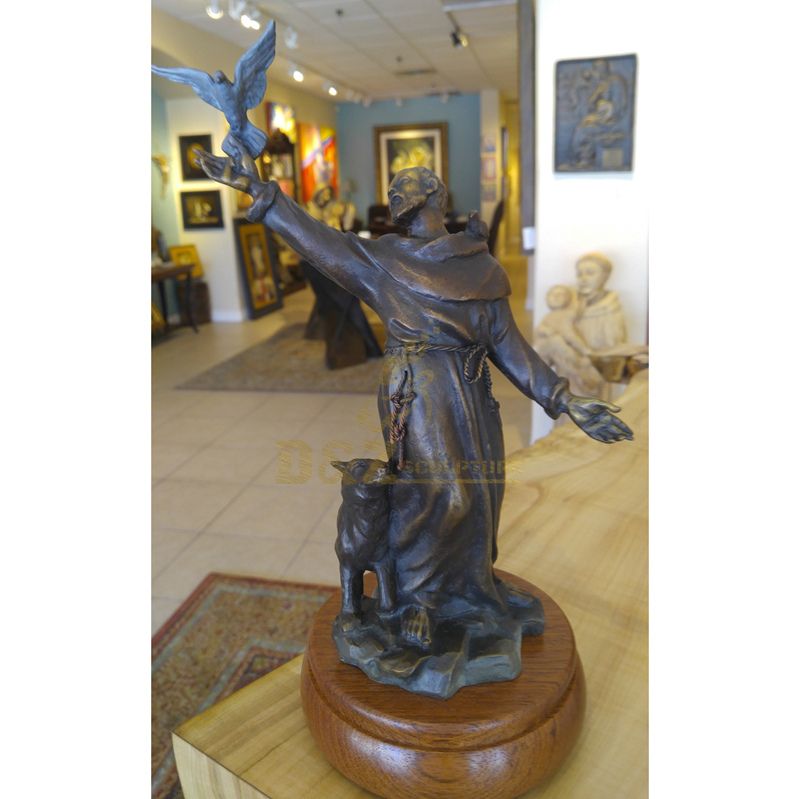 Hand Carved Bronze St. Francis Statue Saint Figurines Sculptures