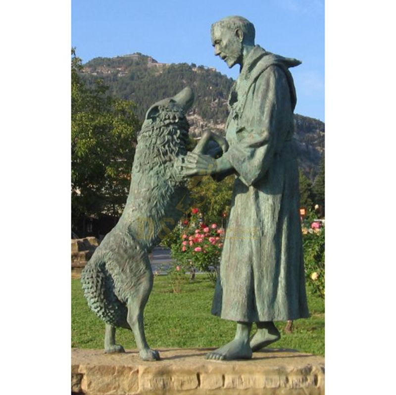 Life Size Metal Casting Outdoor Decorative Bronze St.Francis With Animal Statue Religious Sculpture