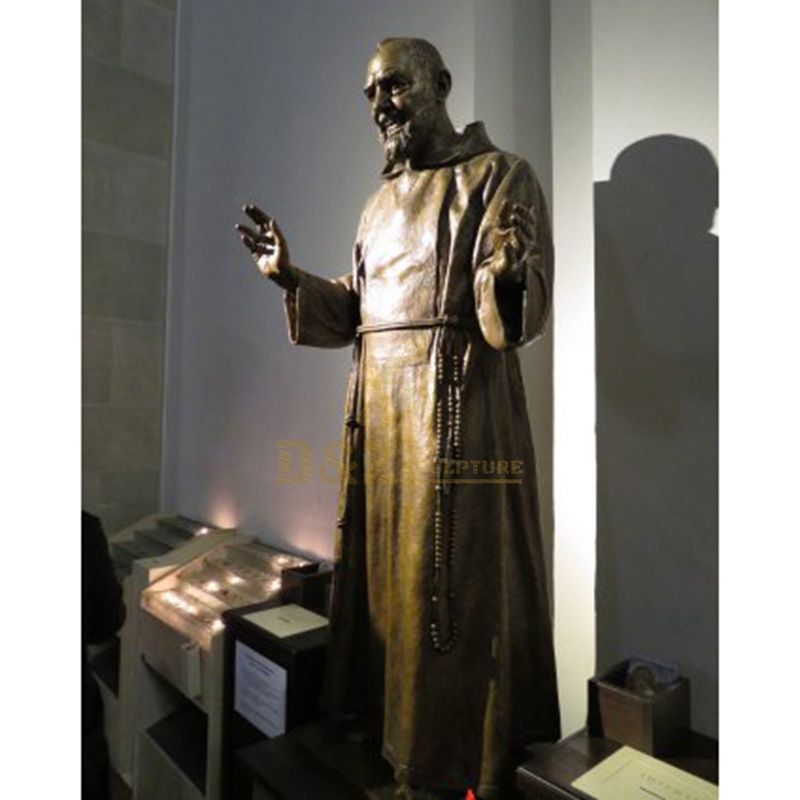 Saint Padre Pio Statue Stood In Bronze With His Hands Open