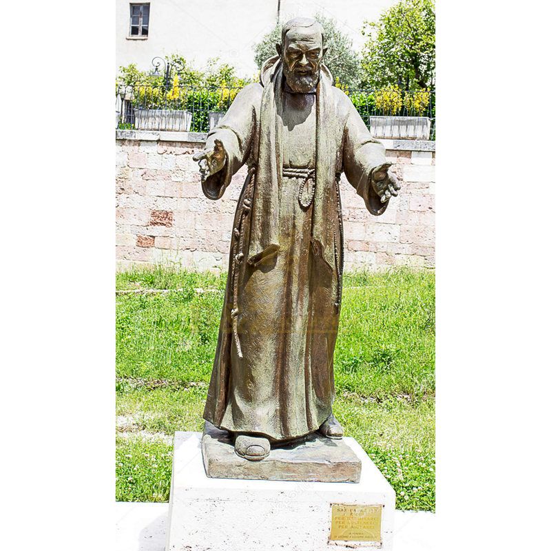 Saint Padre Pio Statue Stood In Bronze With His Hands Open