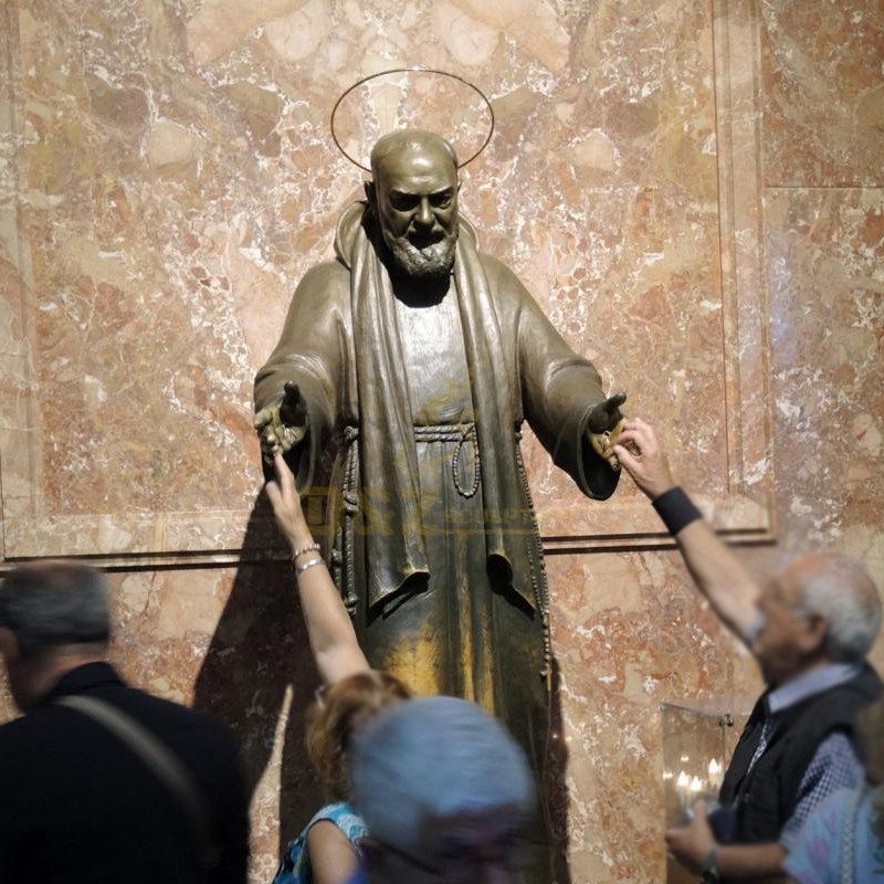 Saint Padre Pio Statue Stood In Bronze With His Hands Open