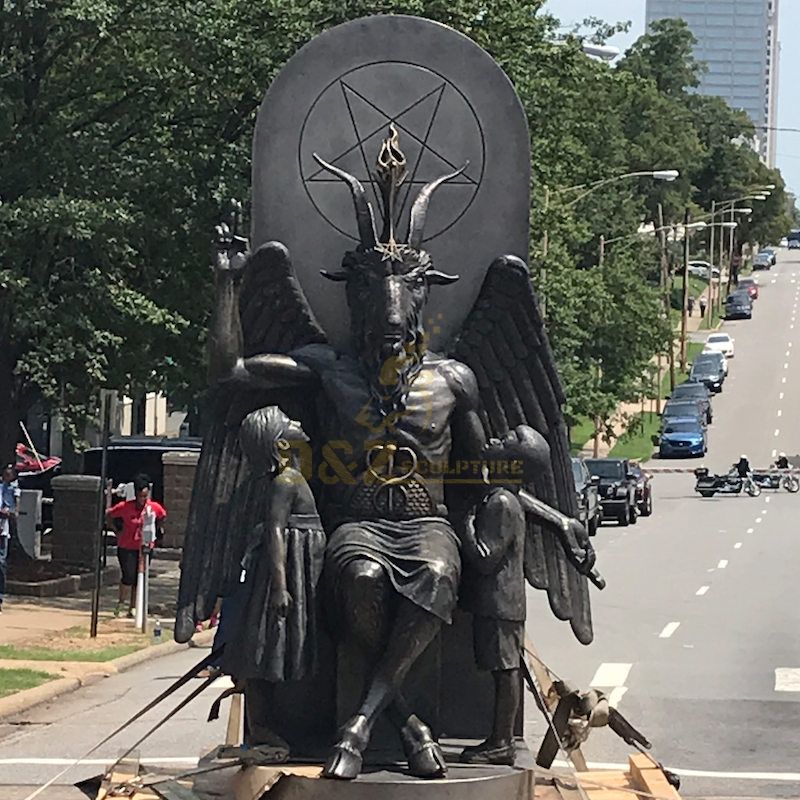 Satanic Temple Protests Ten Commandments Monument With Goat Headed Bronze Statue