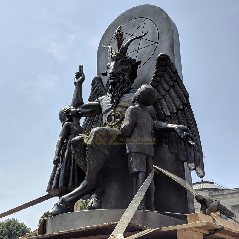 Satanic Temple Protests Ten Commandments Monument With Goat Headed Bronze Statue