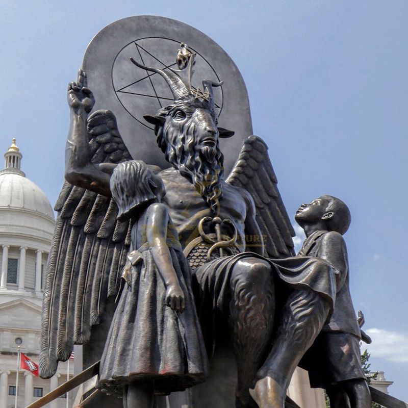 Satanic Temple Protests Ten Commandments Monument With Goat Headed Bronze Statue