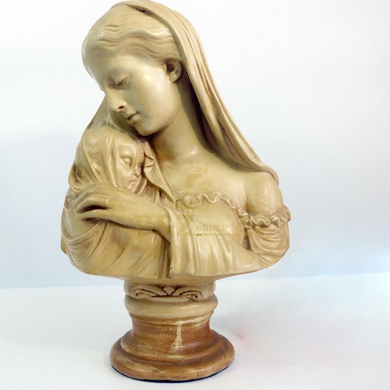Carved White Marble Mary Bust Statue