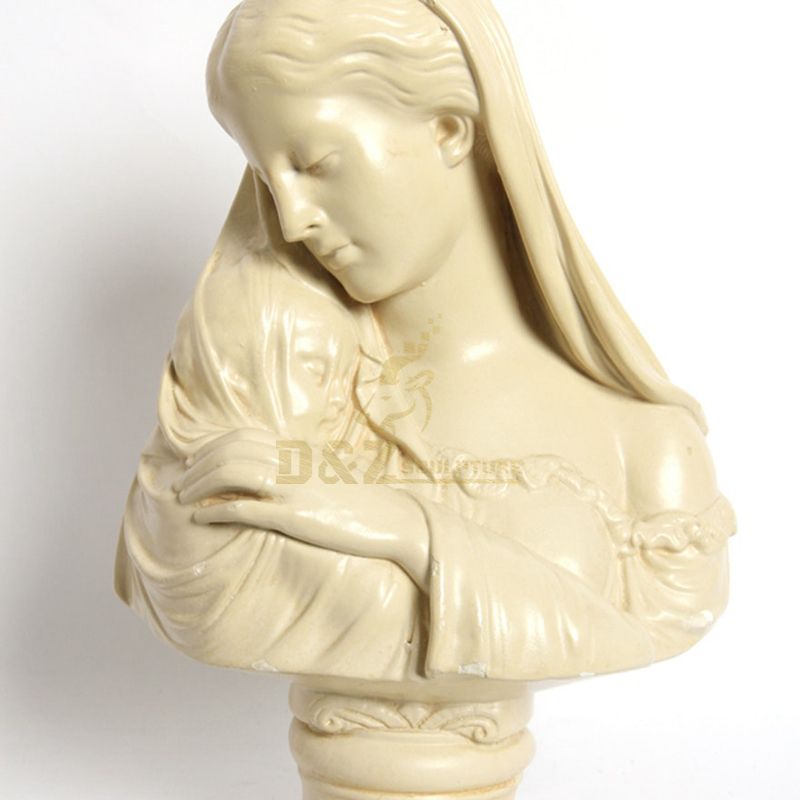 Carved White Marble Mary Bust Statue