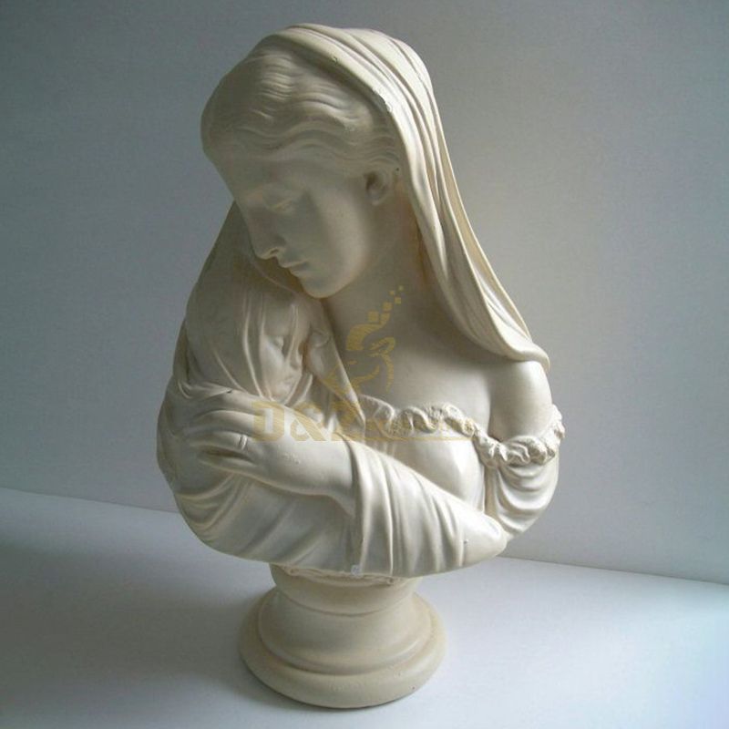 Carved White Marble Mary Bust Statue