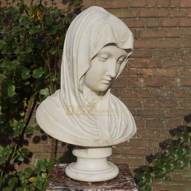 White Marble Lady Bust Statue Virgin Mary Bust Sculpture
