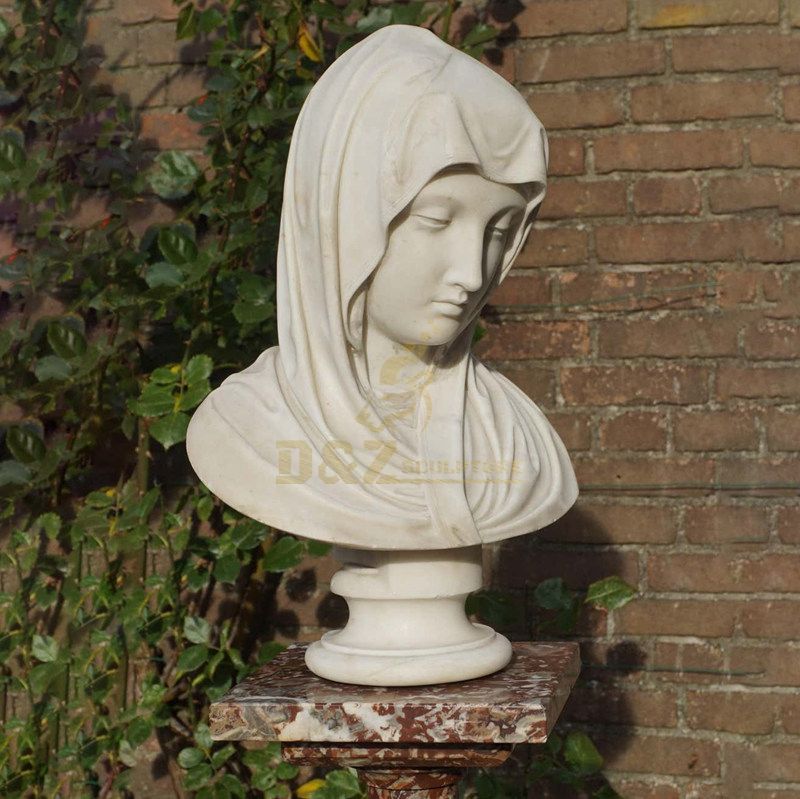 White Marble Lady Bust Statue Virgin Mary Bust Sculpture