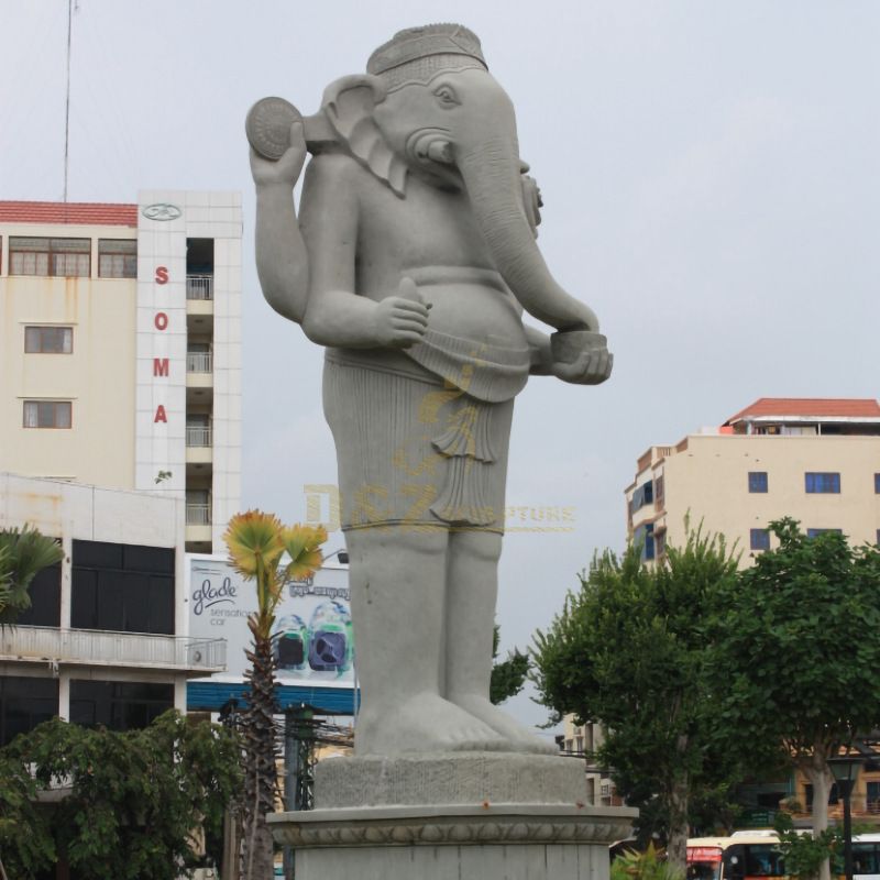 Handcarved Nature Stone Elephant Head Hindu God Statues