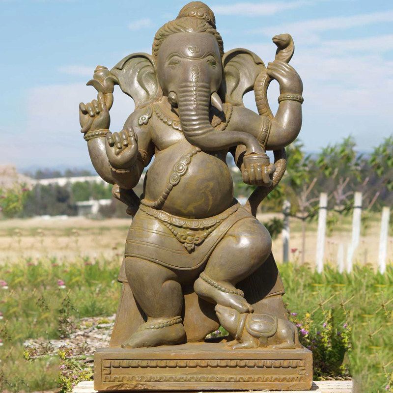 Bronze Indian Religion Gold Ganesh Hindu Elephant Statue