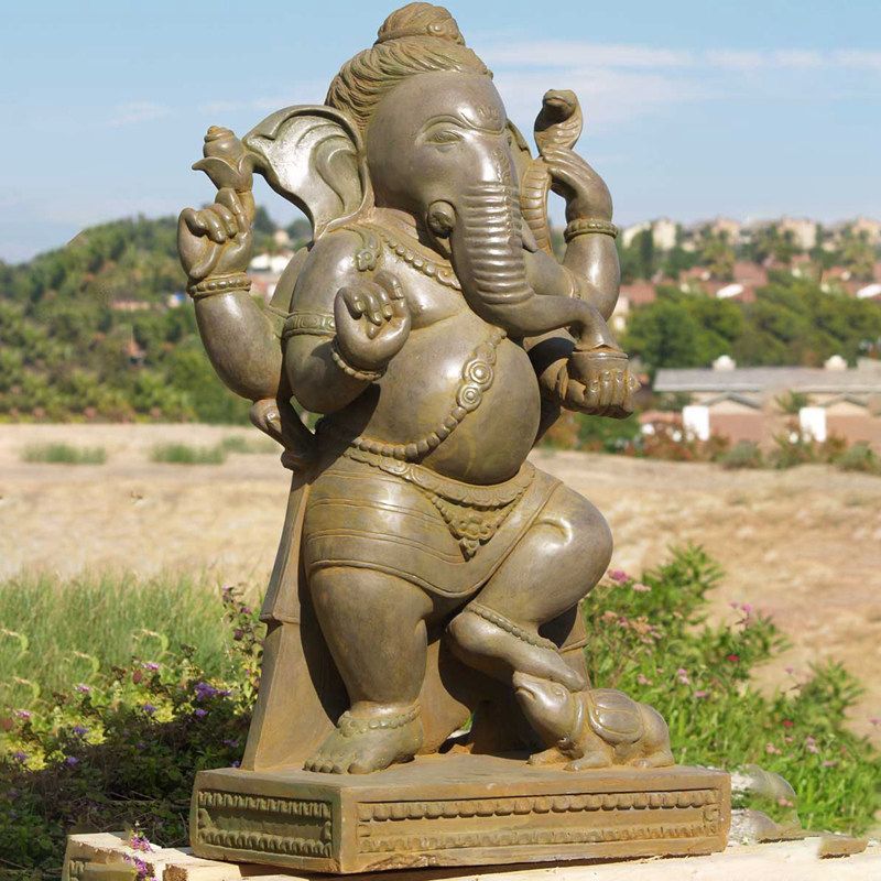 Bronze Indian Religion Gold Ganesh Hindu Elephant Statue
