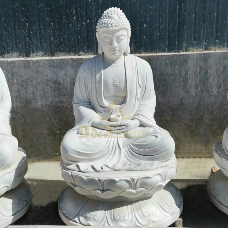 Antique Indoor Life Size White Marble Stone Sitting Buddha