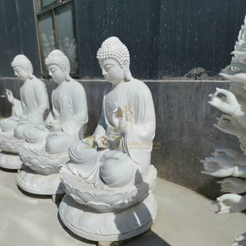 White Marble Buddha Sitting On Lotus Statue