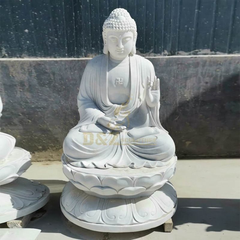 White Marble Buddha Sitting On Lotus Statue