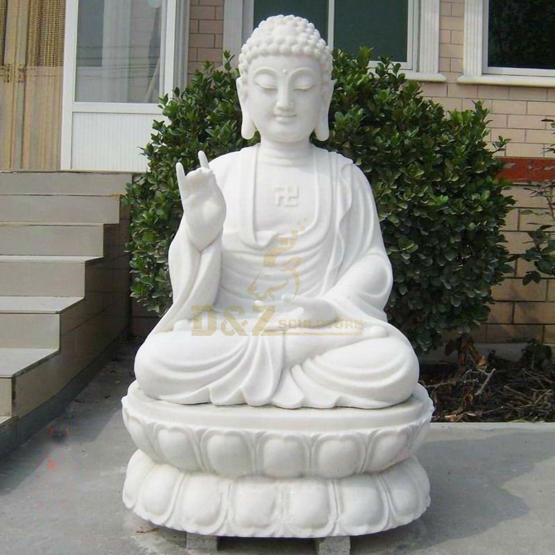 White Marble Buddha Sitting On Lotus Statue