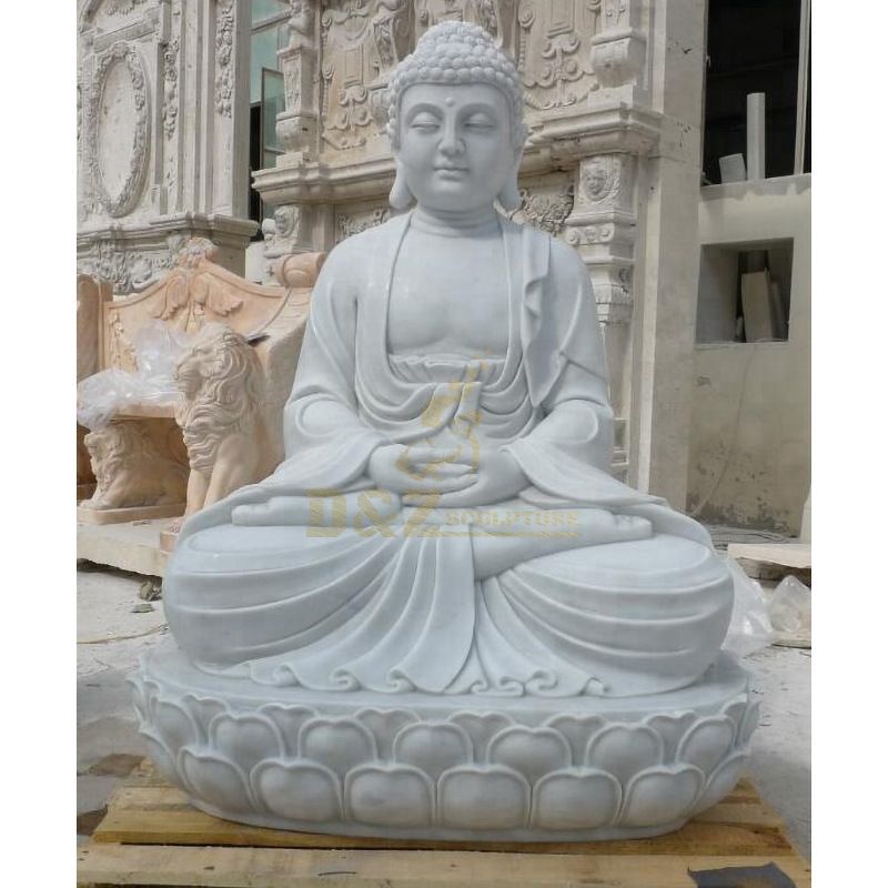 White Marble Buddha Sitting On Lotus Statue