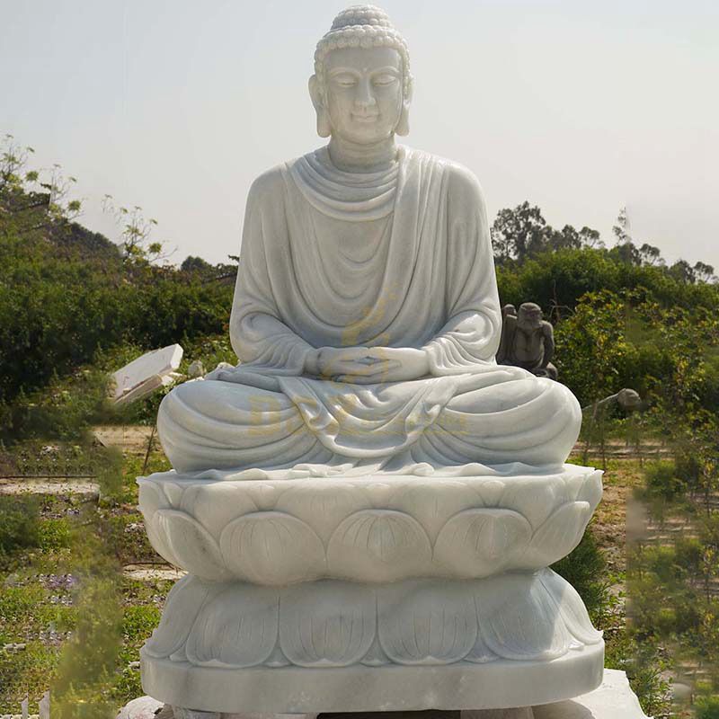 Antique Indoor Life Size White Marble Stone Sitting Buddha