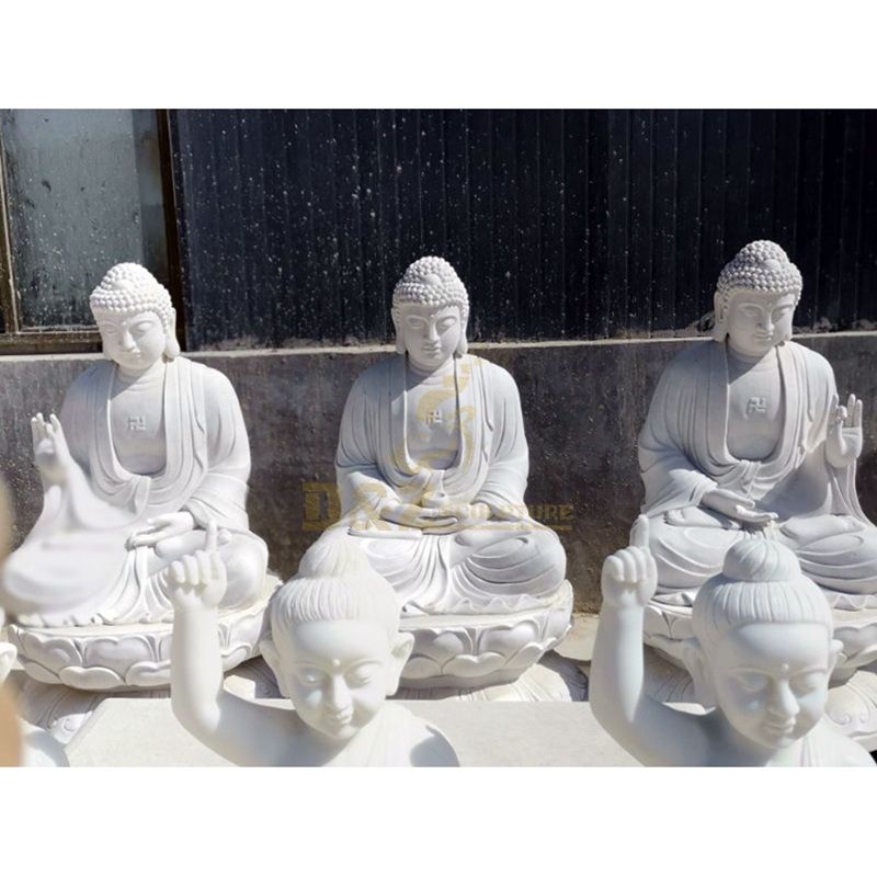 Antique Indoor Life Size White Marble Stone Sitting Buddha