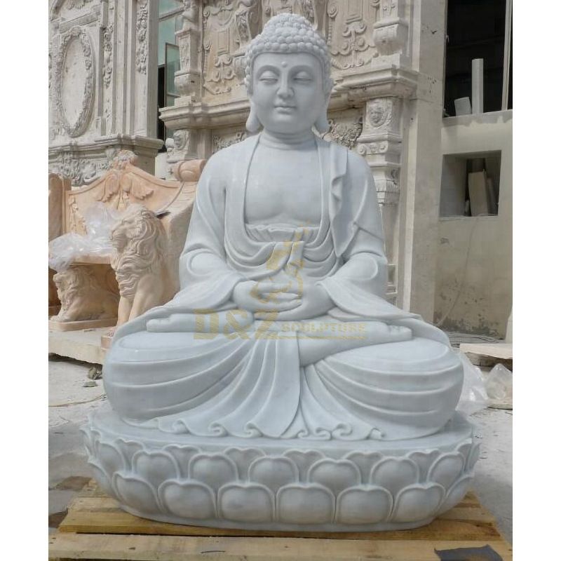 Antique Indoor Life Size White Marble Stone Sitting Buddha