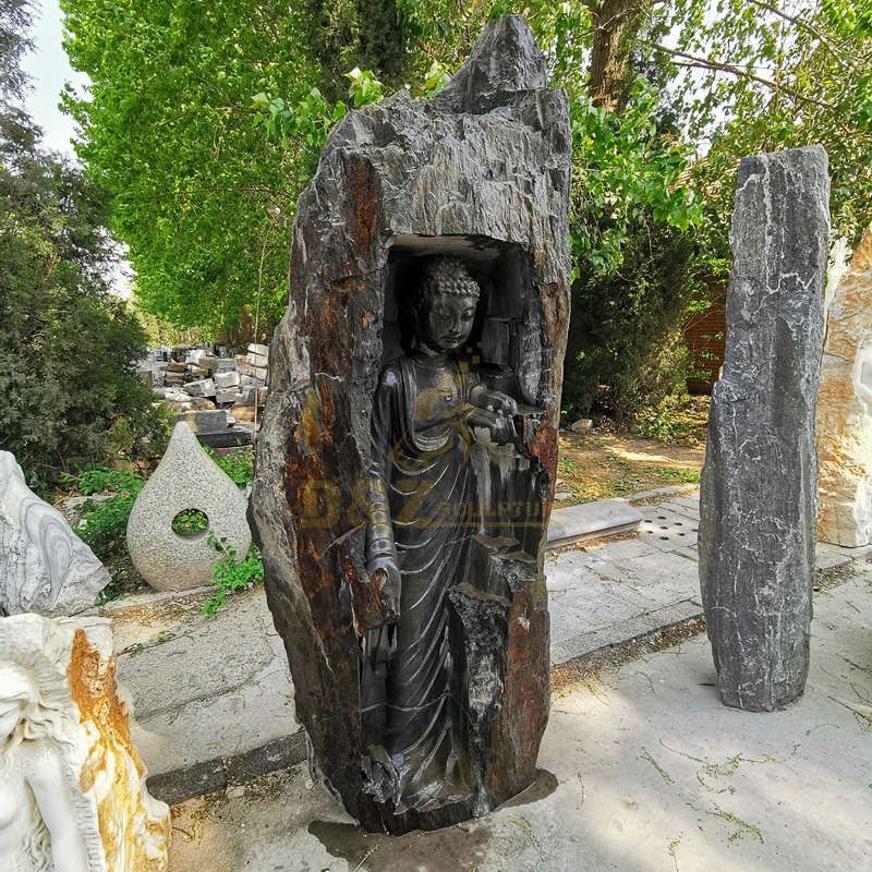 Polished Stone Garden Product Type Statue Black Marble Buddha