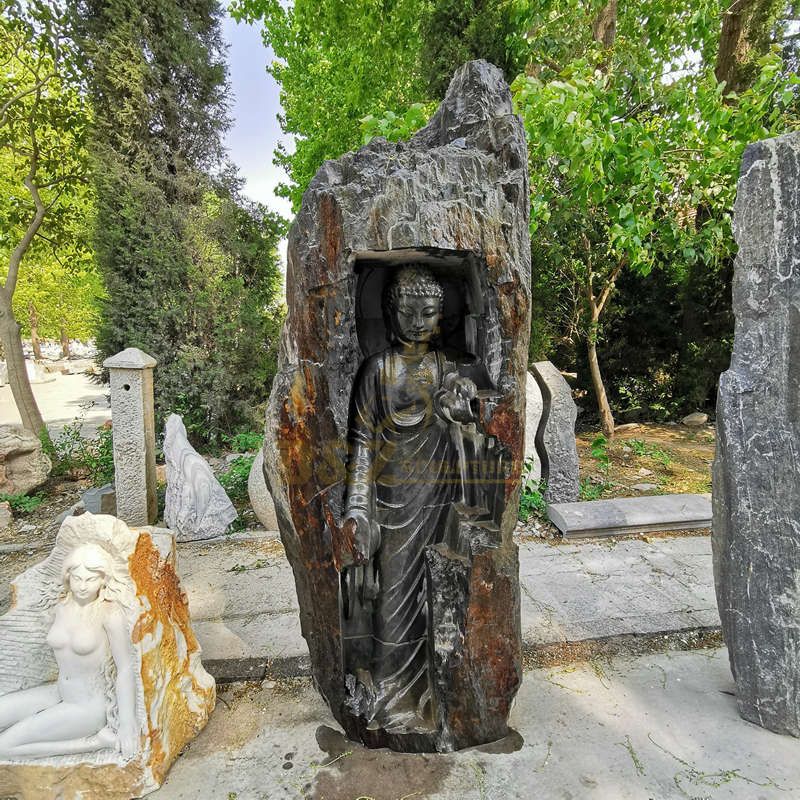 Polished Stone Garden Product Type Statue Black Marble Buddha