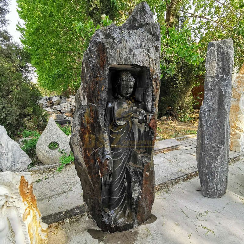 Polished Stone Garden Product Type Statue Black Marble Buddha