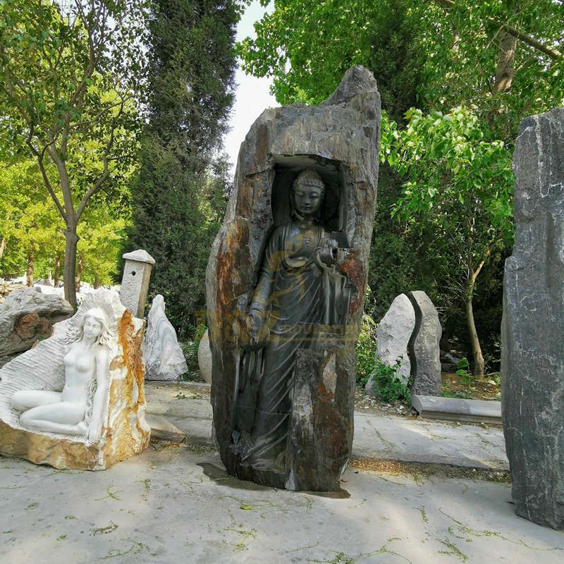 Polished Stone Garden Product Type Statue Black Marble Buddha