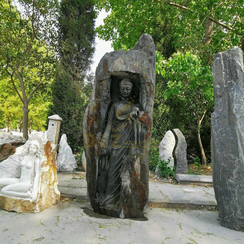 Polished Stone Garden Product Type Statue Black Marble Buddha