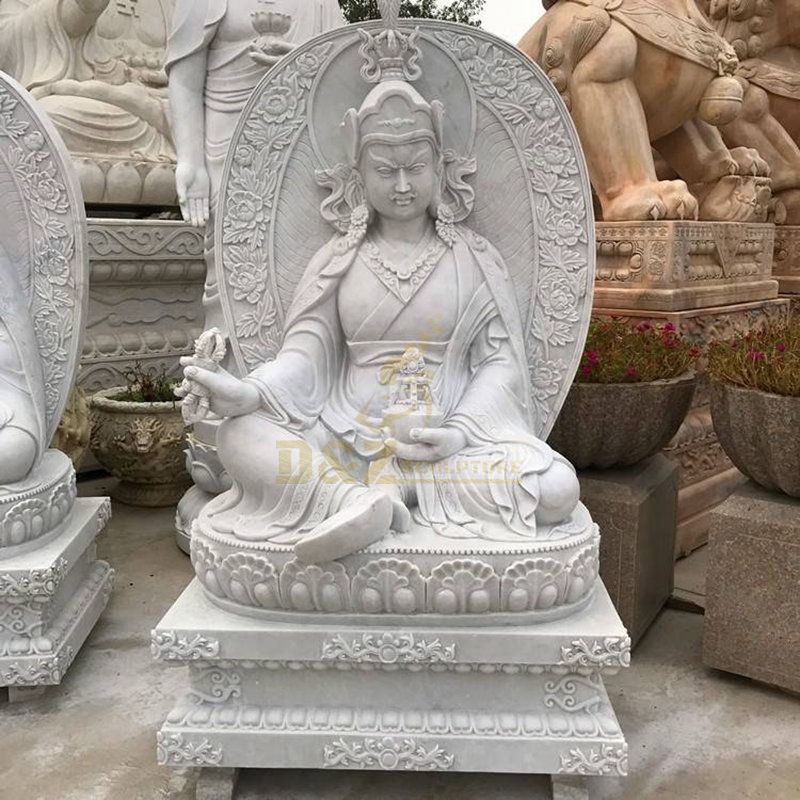 Indian Buddhist Sculpture Life Size White Marble Stone Buddha Seated On Lotus Statue