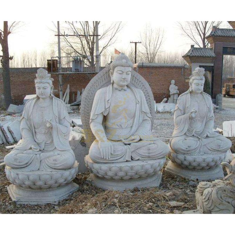 Indian Buddhist Sculpture Life Size White Marble Stone Buddha Seated On Lotus Statue